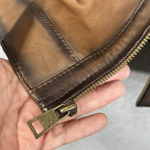 Roundtree Yorke Genuine Lambskin Men’s Lg Burnished Leather Jacket Brown Cognac - Picture 16 of 16